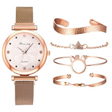 Load image into Gallery viewer, Fashion 5pcs Set Women Watches Luxury Magnet Buckle Flower Rhinestone Watch Ladies Quartz Wrist Watch Bracelet Set Reloj Mujer - 3rd society clothing