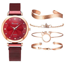 Load image into Gallery viewer, Fashion 5pcs Set Women Watches Luxury Magnet Buckle Flower Rhinestone Watch Ladies Quartz Wrist Watch Bracelet Set Reloj Mujer - 3rd society clothing