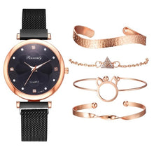 Load image into Gallery viewer, Fashion 5pcs Set Women Watches Luxury Magnet Buckle Flower Rhinestone Watch Ladies Quartz Wrist Watch Bracelet Set Reloj Mujer - 3rd society clothing