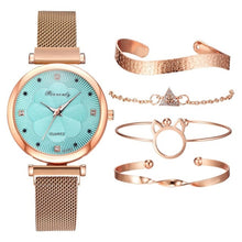 Load image into Gallery viewer, Fashion 5pcs Set Women Watches Luxury Magnet Buckle Flower Rhinestone Watch Ladies Quartz Wrist Watch Bracelet Set Reloj Mujer - 3rd society clothing
