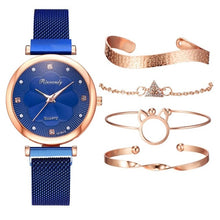 Load image into Gallery viewer, Fashion 5pcs Set Women Watches Luxury Magnet Buckle Flower Rhinestone Watch Ladies Quartz Wrist Watch Bracelet Set Reloj Mujer - 3rd society clothing