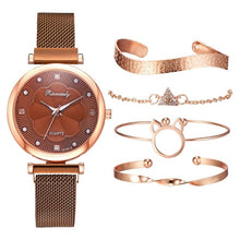 Load image into Gallery viewer, Fashion 5pcs Set Women Watches Luxury Magnet Buckle Flower Rhinestone Watch Ladies Quartz Wrist Watch Bracelet Set Reloj Mujer - 3rd society clothing